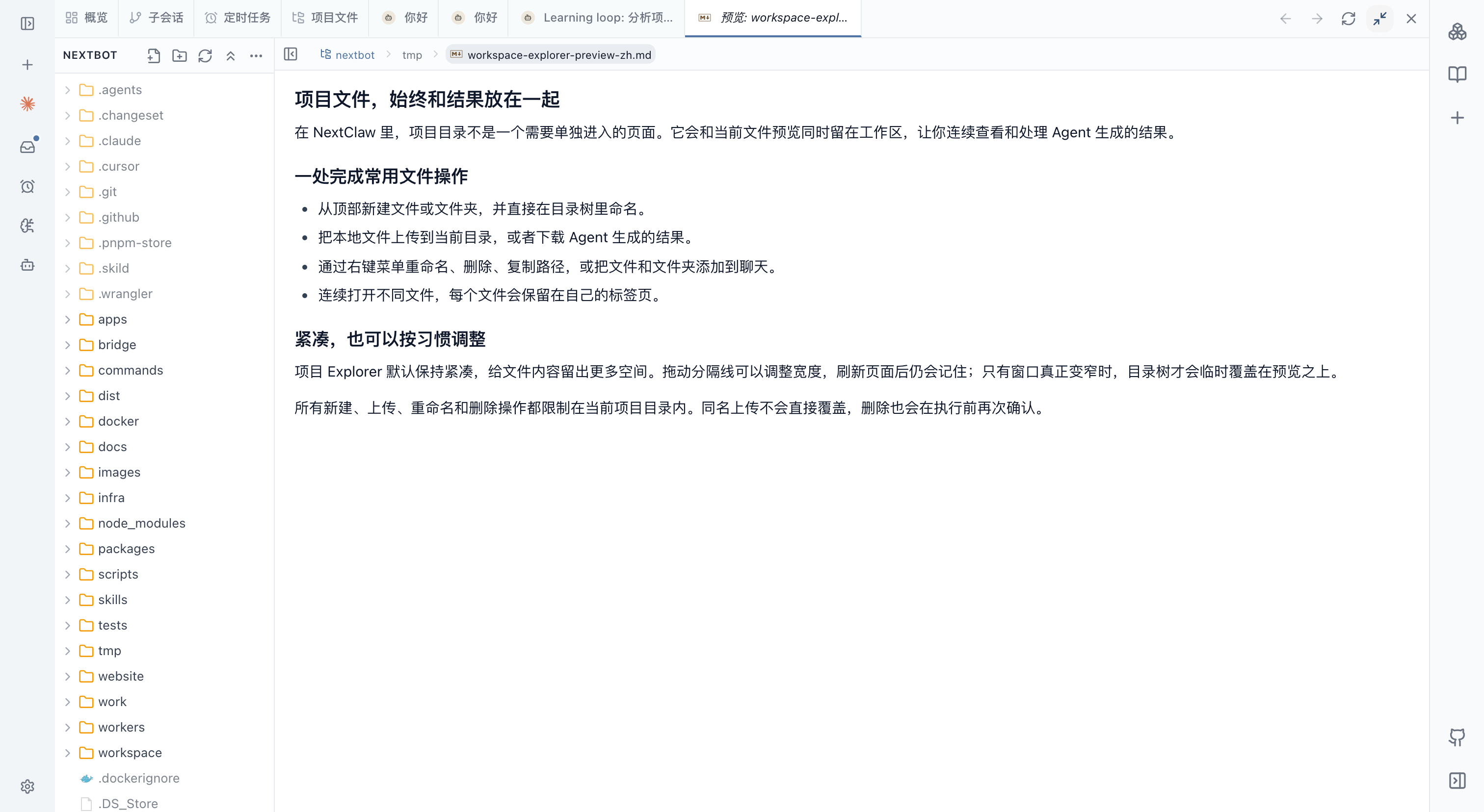 项目文件 Explorer 和 Markdown 预览同时打开
