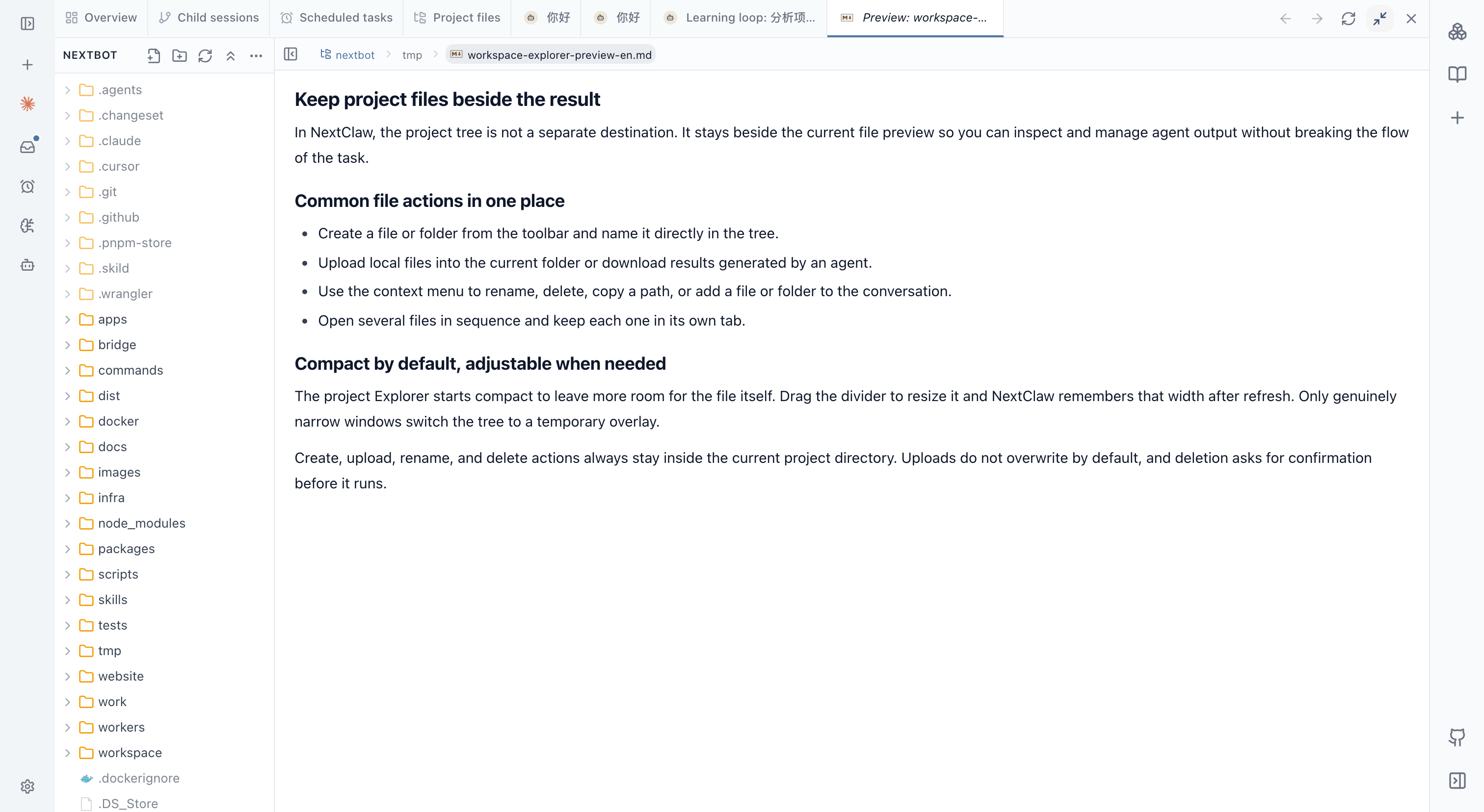 Project Explorer and Markdown preview open together